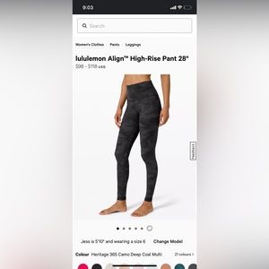 Black camo lululemon leggings Size 2, 28” inseam